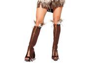 Adult Lace up Suede Leg Warmer with Feather and Fringe Detail