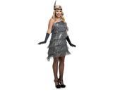 Adult Silver Slant Fringe Flapper Dress Costume