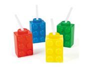 Block Party Plastic Cups With Lid Straw 8 Pack Assorted Party Supplies