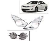 Chrome Bezel Plastic Lens Fog Light Kit with Wiring Harness Switch and Zip Ties for the Toyota Camry 2012 2013 2104