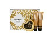 Bebe Gold By Bebe 4 pc Gift Set For Women 3.4oz EDP Spray 3.4oz Body Lotion 3.4oz Shower Gel Heart Charm