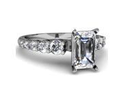 1.25 Carat Emerald Cut And Round Diamonds White Gold Engagement Rings For Women E Color VVS2 Clarity