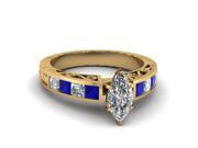 1.75 Ct Marquise Cut And Princess Diamond Engagement Ring With Blue Sapphire GIA D Color SI2 Clarity