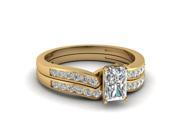 1 Ct Radiant Cut Petite Diamond Engagement Ring And Wedding Band In Yellow Gold G Color IF Clarity