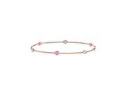 Pink Sapphire By the Yard with Diamond Bracelet in 14K Rose Gold Total Weight 0.75 Carat