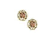 June Birthstone Smoky Quartz Oval Halo Earrings with CZ in 18K Yellow Gold Vermeil