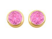 September Birthstone Created Pink Sapphire Bezel Stud Earrings 18K Yellow Gold Vermeil over Silv