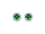 May Birthstone Created Emerald and CZ Halo Stud Earrings in Sterling Silver 2.25 CT TGW