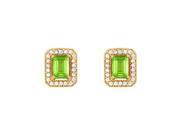 Fancy Square Peridot and Cubic Zirconia Halo Earrings in 18K Yellow Gold Vermeil