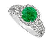 May Birthstone Emerald and Cubic Zirconia Halo Split Shank 925 Sterling Silver Engagement Ring