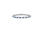 CZ and Created Blue Sapphire Tennis Bracelet One Carat Prong Set in 925 Sterling Silver 7 Inch