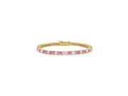 CZ and Created Pink Sapphire Tennis Bracelet in 18K Yellow Gold Vermeil. 5 CT TGW. 7 Inch