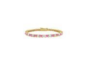 Created Pink Sapphire and CZ Tennis Bracelet in 18K Yellow Gold Vermeil. 4CT TGW. 7 Inch