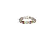 14K White Gold Prong Set Three Rows Oval Multi Color Gemstone Bracelet with 19.00 CT TGW