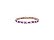 Cubic Zirconia and Amethyst Tennis Bracelet with 7CT TGW on 14K Rose Gold Vermeil. 7 Inch