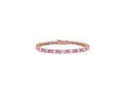 Created Pink Sapphire and CZ Tennis Bracelet in 14K Rose Gold Vermeil. 4CT TGW. 7 Inch