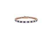 Sapphire Created and Cubic Zirconia Tennis Bracelet in 14K Rose Gold Vermeil. 10CT. TGW. 7 Inch
