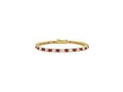 Created Ruby and Cubic Zirconia Tennis Bracelet in 18K Yellow Gold Vermeil. 2CT. TGW. 7 Inch