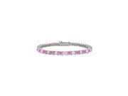 Created Pink Sapphire and Cubic Zirconia Prong Set 10K White Gold Tennis Bracelet 2.00 CT TGW