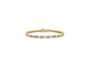 Pink Sapphire and Diamond Tennis Bracelet with 1.50 CT TGW on 18K Yellow Gold
