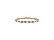 Tennis Bracelet Emerald Created and Cubic Zirconia in 14K Rose Gold Vermeil. 3CT. TGW. 7 Inch