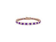 Cubic Zirconia and Amethyst Tennis Bracelet with 10 CT TGW on 14K Rose Gold Vermeil. 7 Inch