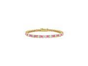 Created Pink Sapphire and Cubic Zirconia S Tennis Bracelet Yellow Gold Vermeil 3.00 CT TGW