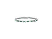 Created Emerald and Cubic Zirconia Prong Set 10K White Gold Tennis Bracelet 2.00 CT TGW