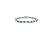 Frosted Emerald and Cubic Zirconia Prong Set 10K White Gold Tennis Bracelet 10.00 CT TGW