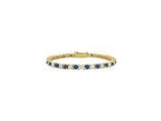 Tennis Bracelet Sapphire Created and Cubic Zirconia in 18K Yellow Gold Vermeil. 5 CT TGW. 7 Inch