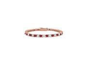 Cubic Zirconia and Created Ruby Tennis Bracelet in 14K Rose Gold Vermeil. 5CT TGW. 7 Inch