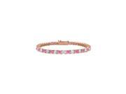CZ and Created Pink Sapphire Tennis Bracelet in 14K Rose Gold Vermeil. 2CT. TGW. 7 Iinch