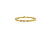 Cubic Zirconia and Citrine Tennis Bracelet in 18K Yellow Gold Vermeil. 2CT. TGW. 7 Inch