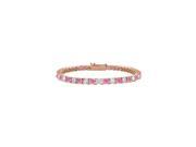 CZ and Created Pink Sapphire Tennis Bracelet in 14K Rose Gold Vermeil. 3 CT. TGW. 7 Inch