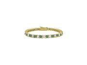 Created Emerald and Cubic Zirconia Tennis Bracelet in 18K Yellow Gold Vermeil.10CT. TGW. 7 Inch