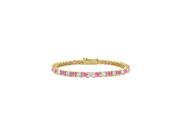 CZ and Created Pink Sapphire Tennis Bracelet in 18K Yellow Gold Vermeil. 2CT. TGW. 7 Inch