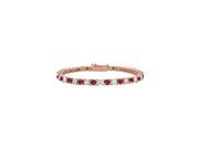 Created Ruby and Cubic Zirconia Tennis Bracelet in 14K Rose Gold Vermeil. 4 CT TGW. 7 Inch