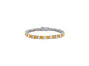 Citrine and Cubic Zirconia Prong Set 10K White Gold Tennis Bracelet 10.00 CT TGW