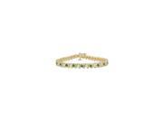 Created Emerald and Cubic Zirconia Tennis Bracelet with 1.00 CT TGW on Yellow Gold Vermeil