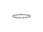 September Birthstone Created Pink Sapphire and Cubic Zirconia Tennis Bracelet in 14K White Gold