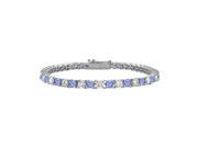 Created Tanzanite and Cubic Zirconia Tennis Bracelet with 1.00 CT TGW on 14K White Gold
