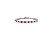July Birthstone Created Ruby and Cubic ZirconiaPrincess Cut Tennis Bracelet in 14K White Gold 4.