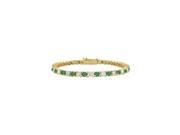 Created Emerald and Cubic Zirconia Tennis Bracelet with 1.00 CT TGW on 14K Yellow Gold