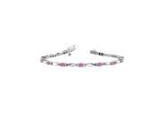 14K White Gold Elliptical Link Created Pink Sapphire and Cubic Zirconia Bracelet2.00 CT TGW