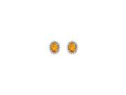 November Birthstone Citrine and CZ Halo Stud Earrings in 14kt White Gold 6.00 CT TGW