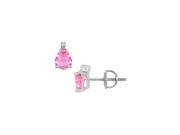 Cubic Zirconia and Created Pink Sapphire Stud Earrings 14K White Gold 2.04 CT TGW
