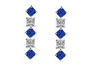 Created Sapphire and Cubic Zirconia Earrings 925 Sterling Silver 0.75 CT TGW
