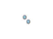 Fancy Oval Blue Topaz and Round CZs Halo Floral Stud Earrings