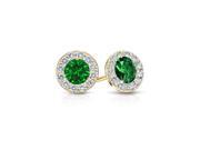 Created Emerald and CZ Halo Stud Earrings in 14K Yellow Gold 1.50.ct.tw Created Emerald and CZ Halo Stud Earrings in 14K Yellow Gold 1.50.ct.tw