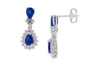 Blue Created Sapphire and Cubic Zirconia Earrings 925 Sterling Silver 2.50 CT TGW